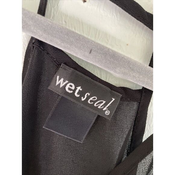 Vintage Y2K Wet Seal Sheer Black Slip Dress Nightie Spaghetti Strap Side Slits M - Picture 5 of 7